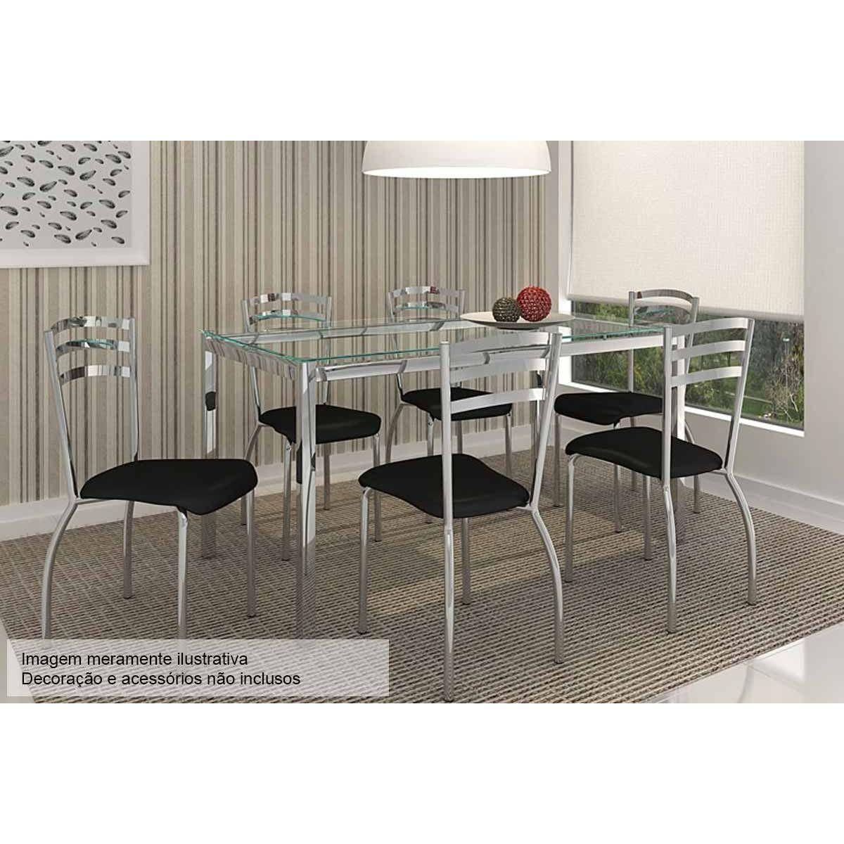 Sala De Jantar Kappesberg Reno 150cm 6 Cadeiras Cromada Preto