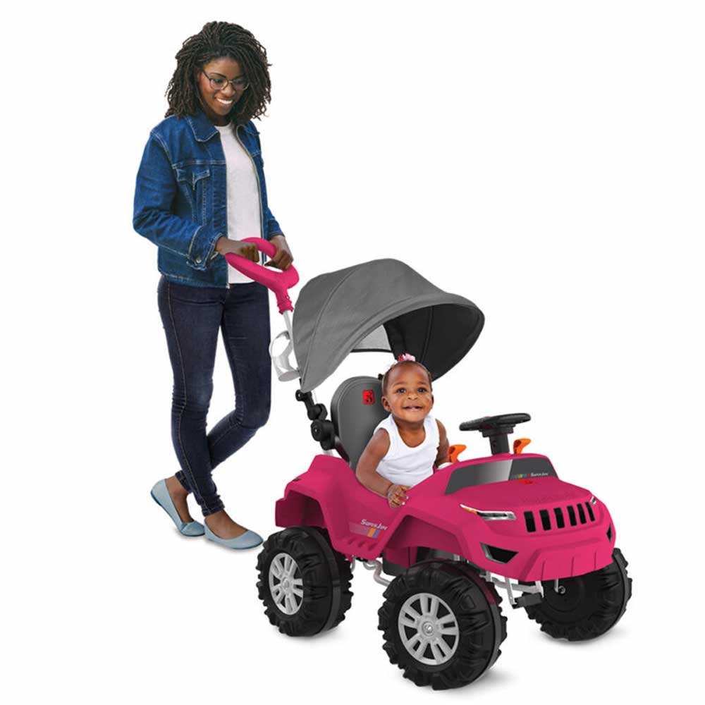 Carrinho De Passeio E Pedal Superjipe Reclinavel Com Capota Rosa Bandeirante