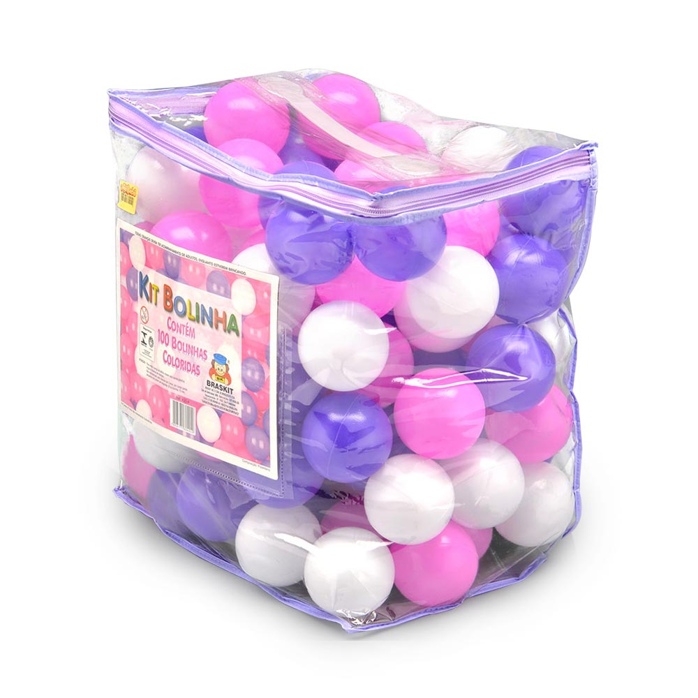 Kit 100 Bolinhas Coloridas De Plastico Rosa Lilas E Branca Braskit