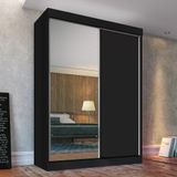 Guarda-Roupa Solteiro 2 Portas de Correr 2 Gavetas e Espelho Péonia Yescasa Preto