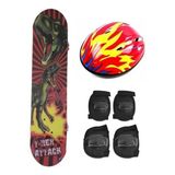 Skate Infantil Com Kit De Proteção E Bolsa Estampas Variadas