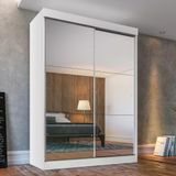 Guarda-Roupa Solteiro 2 Portas de Correr, 2 Gavetas e Espelho, Peônia Yescasa Branco