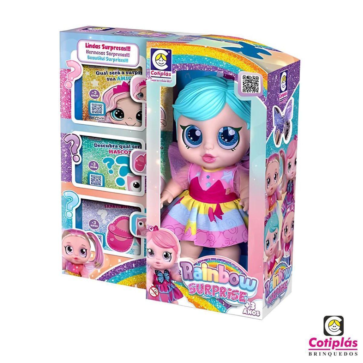 Boneca Rainbow Surprise Mascotinho Meninas Cotiplás