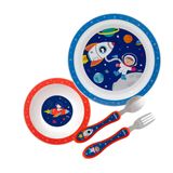 Kit Refeição Animal Fun Pratinho + Bowl + Talher Astronauta