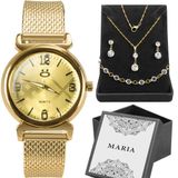 Relogio Feminino Aço Inox + Pulseira + Caixa Social Moda