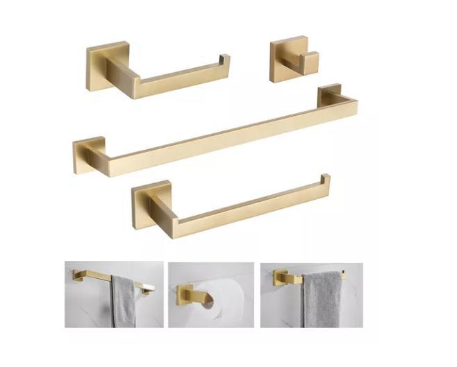 Kit Acessórios Banheiro Inox 304 Dourado Luxo 4 Peças