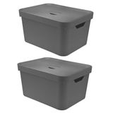 2x Caixa Plastica Multiuso 32l Organizadora Ou Cube G Cinza