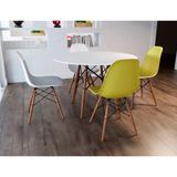 Conjunto De Mesa 4 Cadeiras 2 Brancas E 2 Amarelas Eames Dkr 110 Cm Base Madeira Tampo - Branco