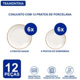 Jogo Pratos Raso Sobremesa Tramontina Rústico Porcelana 12pç