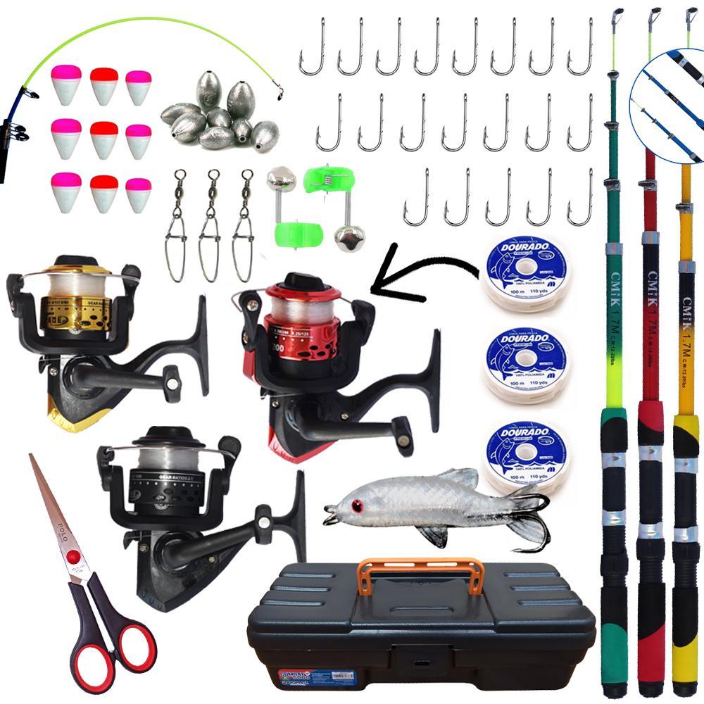 Kit 3 Varas De Pesca Com Molinete Ultra Light Completo