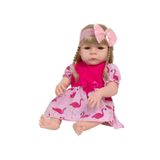 Bebê Boneca Reborn Loira Vestido Flamingo Rosa 20 Acessórios