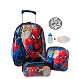 Mochila Homem Aranha De Rodinhas + Estojo + Lancheira