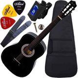 Kit Violão Barato Acústico Nylon Preto Completo Acessórios