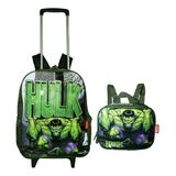 Kit Mochila Rodinhas Hulk Vingadores E Lancheira Infantil