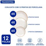 Jogo Pratos Raso Fundo Sobremesa Tramontina Porcelana 12 Pçs