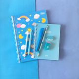 Kit Papelaria Universitario Tons Azul Neon Pastel 2.0 Fofo