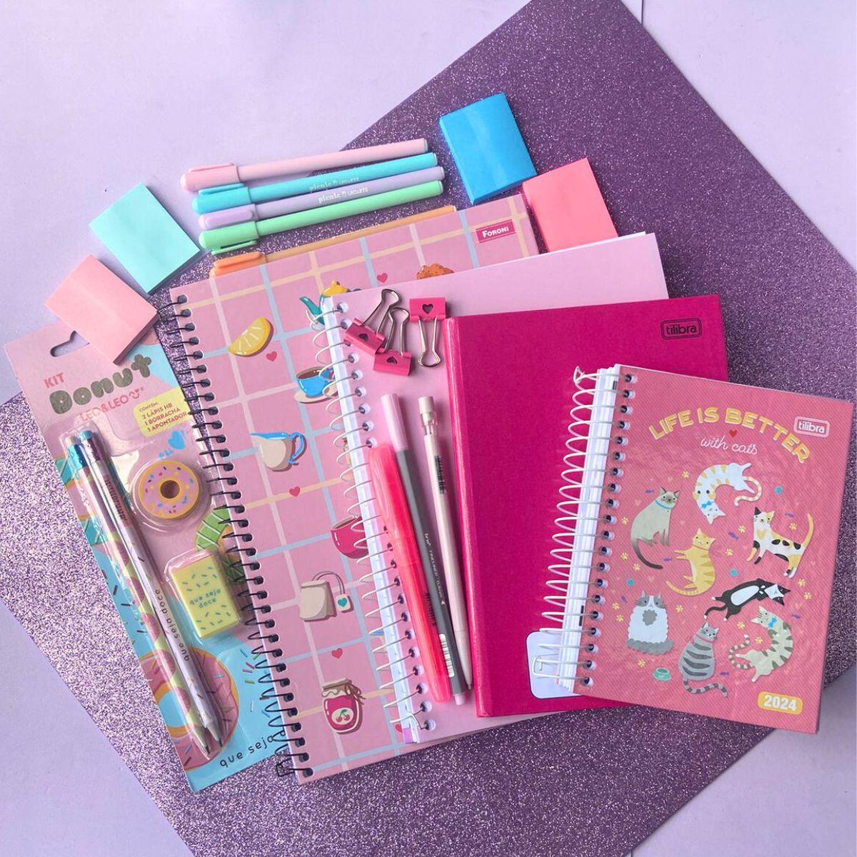 Kit Papelaria Agenda Combo Tons Pasteis