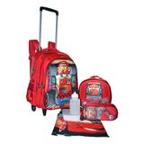 Kit Mochila Carros 3d Infantil Meninos Rodinhas Lancheira Es