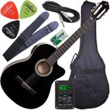 Kit Violão Flat Eletroacústico Nf14 Bk Giannini Envio 24h