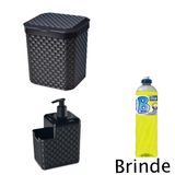 Lixeira Pia Rattan 5 Litros E Dispenser +  Detergente