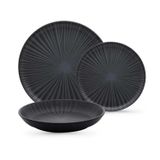 Jogo De Pratos Kit 12 Peças Oxford Cerâmica Flat Ônix Preto