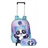 Kit Mochila Panda Meninas Escolar Rodinhas