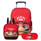 Mochila Masculina De Rodinhas Super Mario Com Lancheira