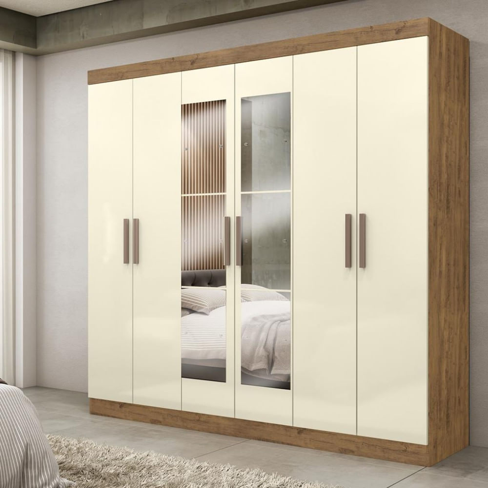 Guarda Roupa Casal Espelho Mdf 6 Portas 2 Gavetas Genebra Maxel