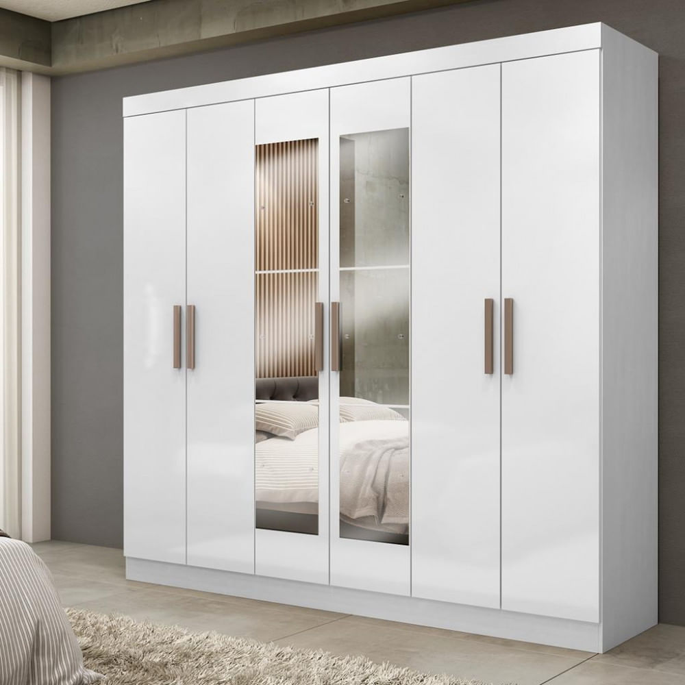 Guarda Roupa Casal Espelho Mdf 6 Portas 2 Gavetas Genebra Maxel