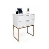 Mesa Cabeceira 40cm Eco Industrial 2 Gavetas Mdf Pés Dourado