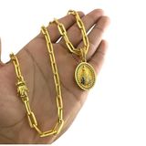 Cordão Cadeado 7mm + Pingente Nossa Senhora - Banhado A Ouro