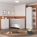 Quarto Infantil Completo João e Maria com berço 4 em 1 + Roupeiro e cômoda Branco