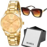 Relogio Feminino Dourado Caixa Moda Aço Inoxidável