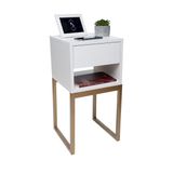 Mesa Cabeceira 30cm Branco Eco Industrial Pés Ferro Dourado