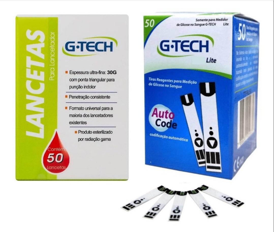 Kit 100 Tiras De Teste + 100 Lanceta G-tech 30g