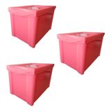 Kit 3 Caixa Organizadora Grande Com Trava 30l Rosa Sanremo
