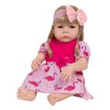 Boneca Bebê Reborn Loira Vestido Flamingo Kit 13 Acessórios