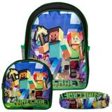 Mochila Masculina Escola Infantil Minecraft Lancheira Estojo