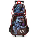 Kit Mochila Rodinhas Lancheira Luxcel Up4you T-rex Azul