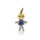 Pingente Menino 2,5cm Com Diamante E Safira Em Ouro 18k