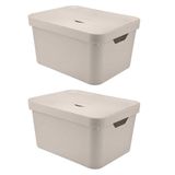 2x Caixa Plastica Multiuso 32l Organizadora Ou Cube Bege