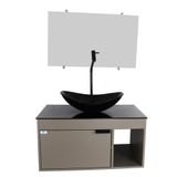 Gabinete Armário Banheiro 60cm Cuba Oval Preta