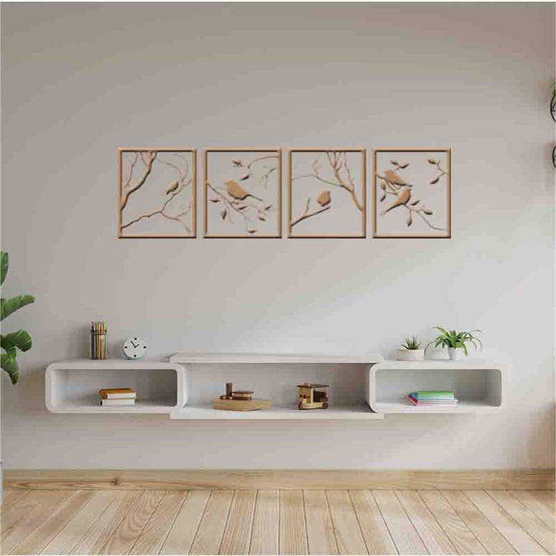 Quadro Decorativo 4 Peças Pássaros Vazado - Mdf 3mm 001