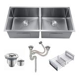 Cuba Dupla Inox Quadrada Cozinha Pia Gourmet Prata 75x41