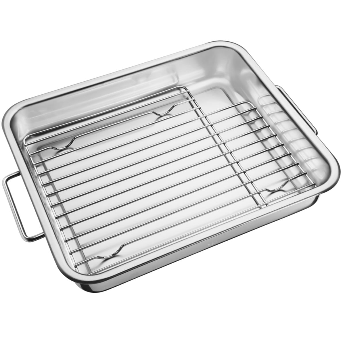 Assadeira Tramontina Service 6,4l Em Aço Inox Com Grelha 39x33cm Com Alças Laterais