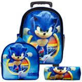 Kit Mochila Masculina Escola Rodinha Juvenil Sonic Argola Tn