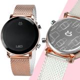 Relogio Feminino Digital Led Silicone Aço Inox Rose + Caixa