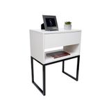 Mesa Cabeceira 40cm Branco Eco Industrial Pés Ferro Preto