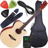 Kit Violão Folk Eletroacústico Aço Gsf1r Giannini Natural