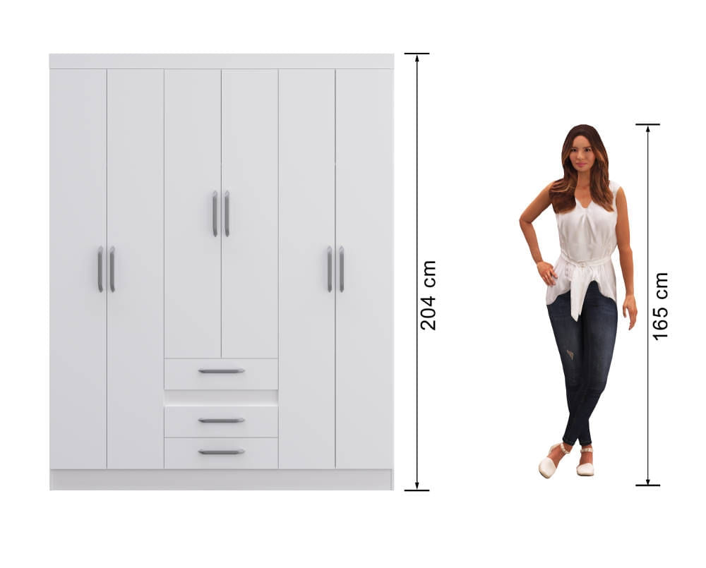 Guarda Roupa 6 Portas Decibal Rp3630 Com 3 Gavetas Branco Carrefour